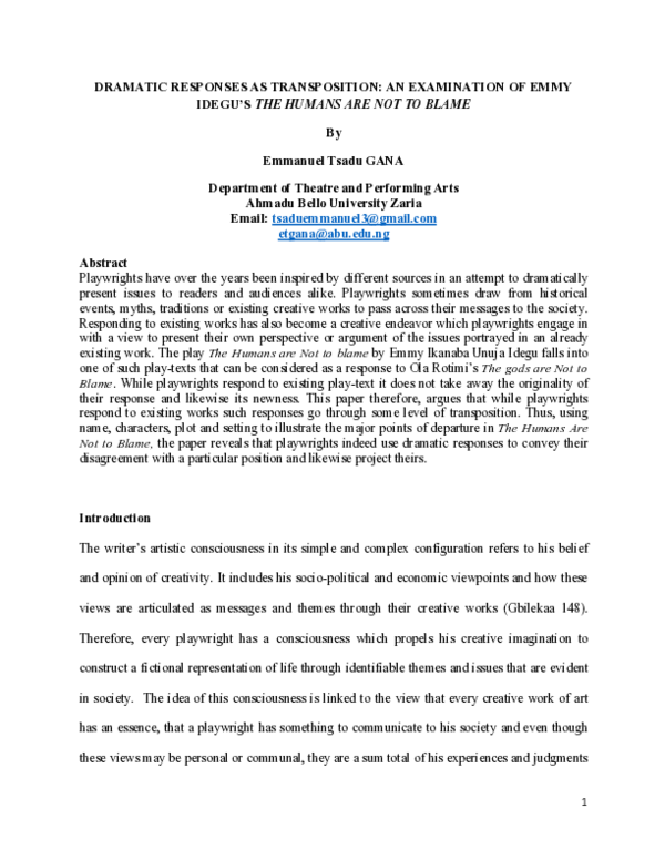 (PDF) DRAMATIC RESPONSES AS TRANSPOSITION: AN EXAMINATION OF EMMY IDEGU ...