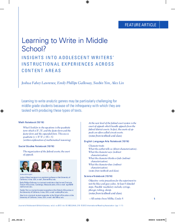 (PDF) Learning to Write in Middle School?