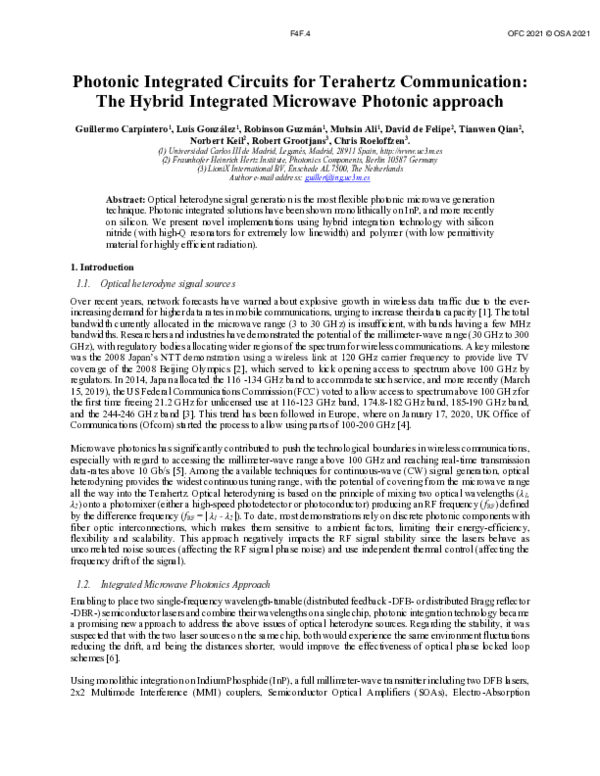 (PDF) Photonic Integrated Circuits for Terahertz Communication: The ...