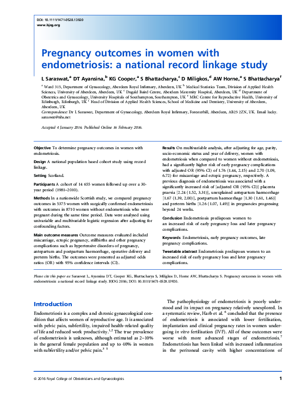 (PDF) Pregnancy Outcomes in Women with Endometriosis