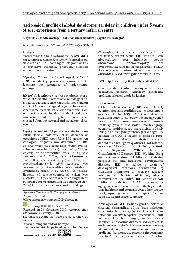 (PDF) Aetiological profile of global developmental delay in children ...