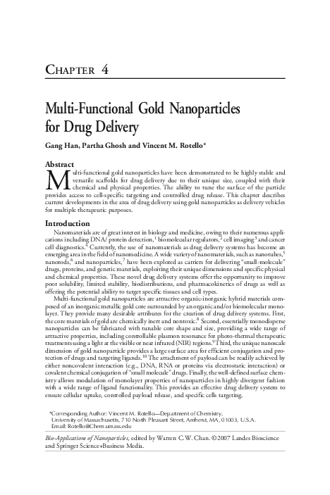 (PDF) Multi-Functional Gold Nanoparticles for Drug Delivery