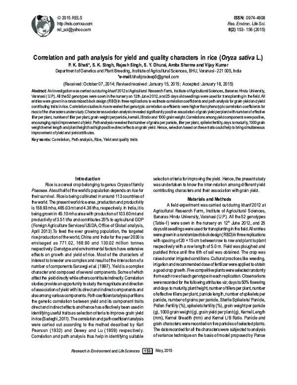 (PDF) Correlation and Path Analysis for Yield and Quality Characters in ...