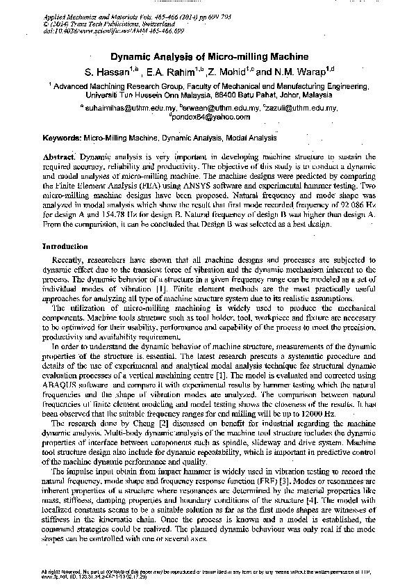 (PDF) Dynamic Analysis of Micro-Milling Machine