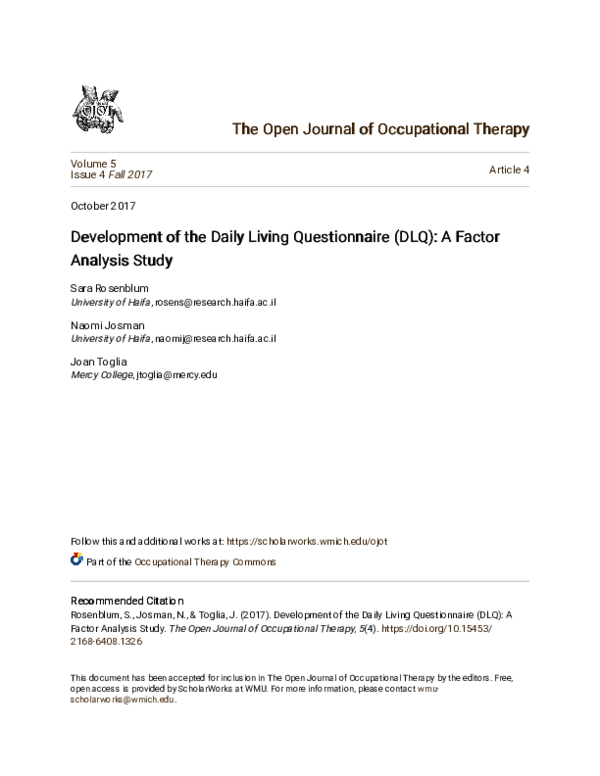 (PDF) Development of the Daily Living Questionnaire (DLQ): A Factor ...
