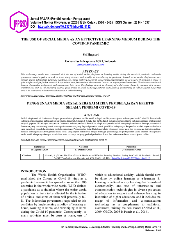 (PDF) The Use of Social Media as Effective Learning Media During the ...