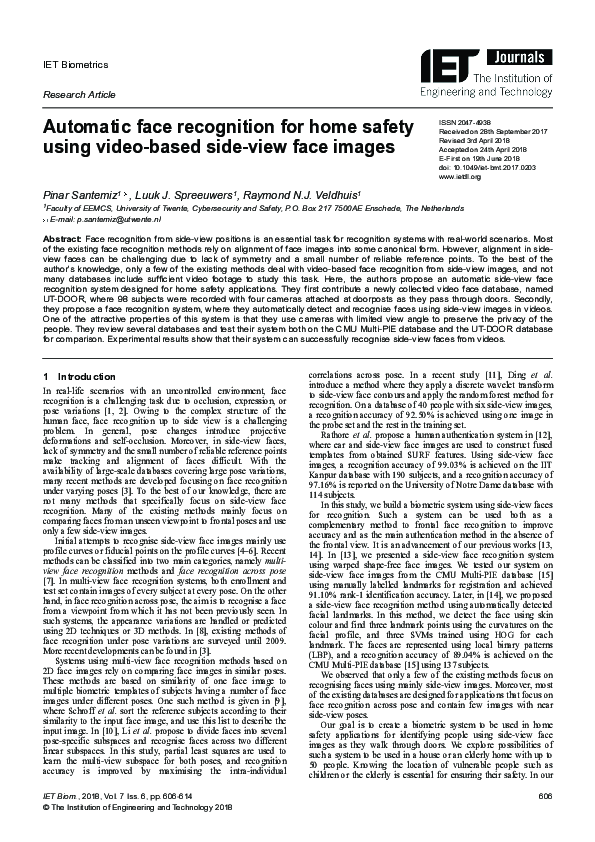 (PDF) Automatic face recognition for home safety using video‐based side ...
