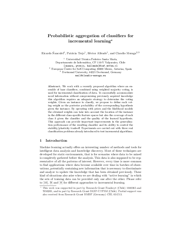 (PDF) Probabilistic Aggregation of Classifiers for Incremental Learning