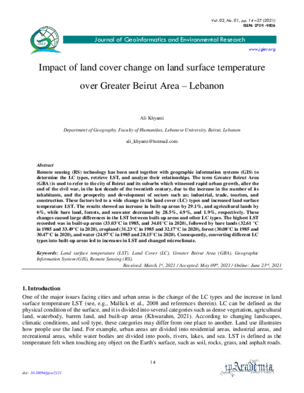 (PDF) Impact of land cover change on land surface temperature: A case ...
