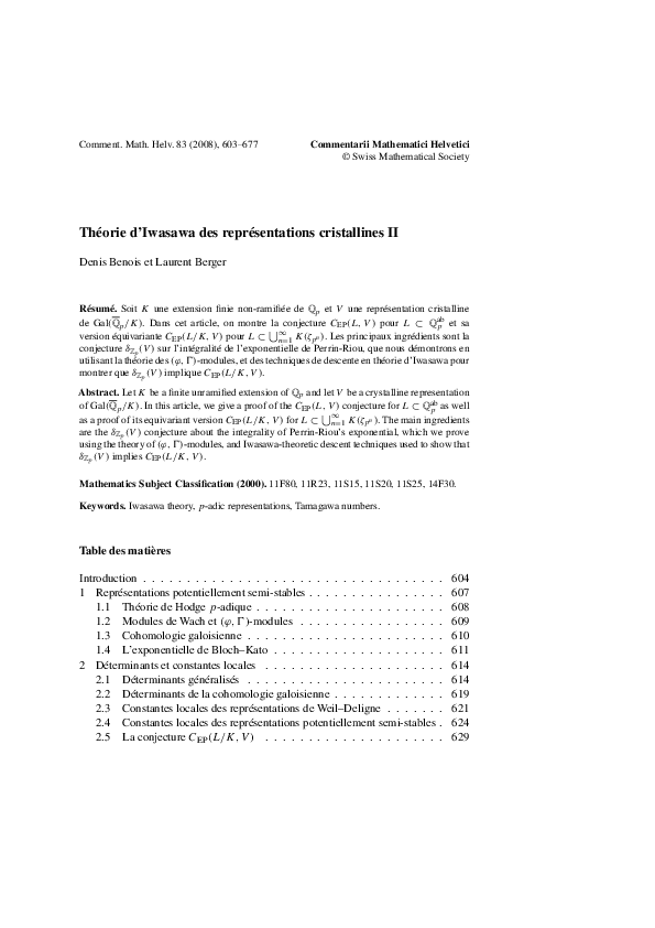 (PDF) Théorie d'Iwasawa des représentations cristallines II