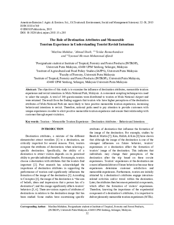 (PDF) The role of destination attributes and memorable tourism ...