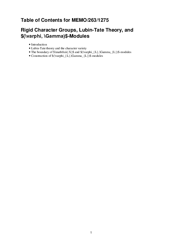 (PDF) Rigid Character Groups, Lubin-Tate Theory, and (𝜑,Γ)-Modules