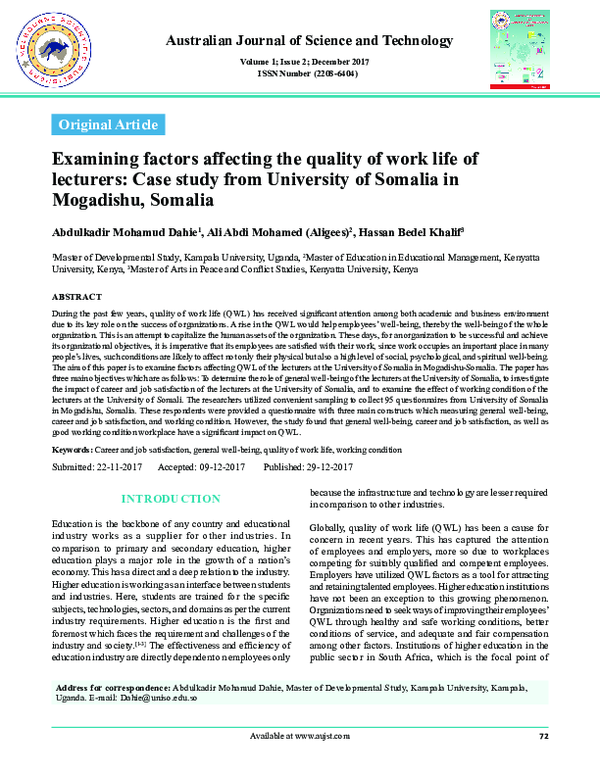 (PDF) Examining Factors Affecting the Quality of Work Life of Lecturers ...