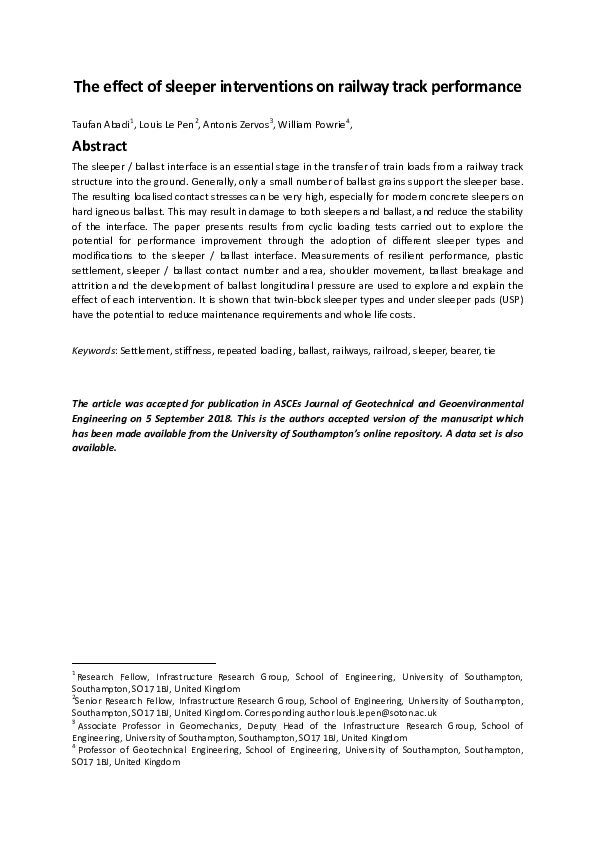 (PDF) Effect of Sleeper Interventions on Railway Track Performance