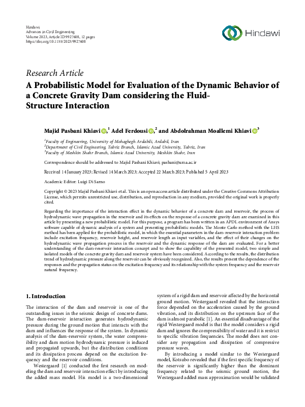 (PDF) A Probabilistic Model for Evaluation of the Dynamic Behavior of a ...