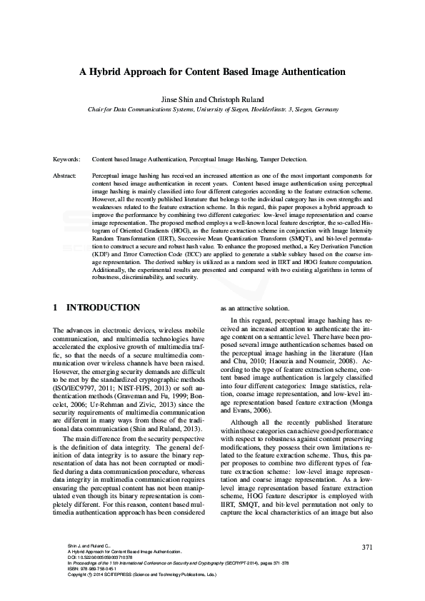 (PDF) A Hybrid Approach for Content Based Image Authentication