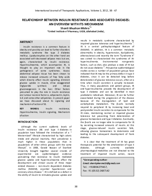 (PDF) Relationship Between Insulin Resistance and Associated Diseases ...