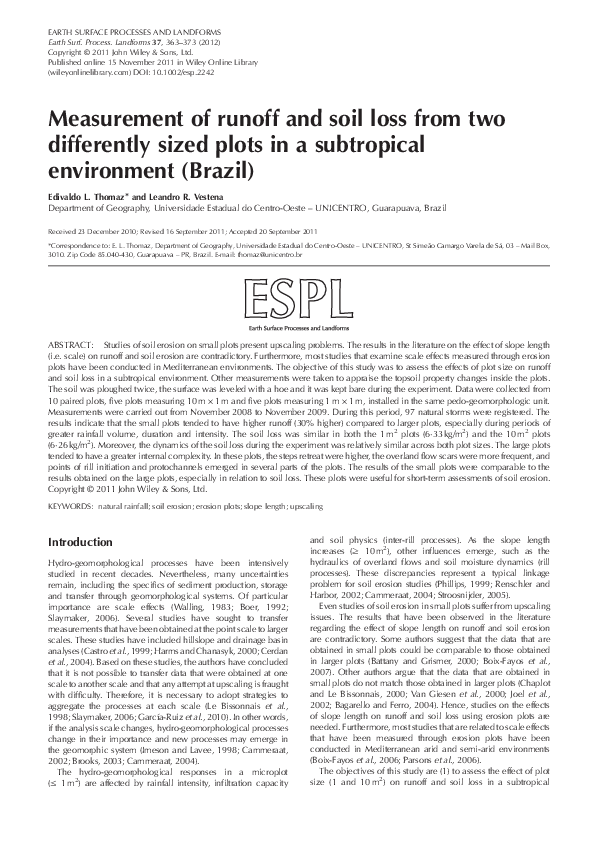 (PDF) Measurement of runoff and soil loss from two differently sized ...
