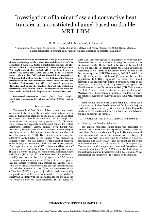 (PDF) Investigation of laminar flow and convective heat transfer in a ...