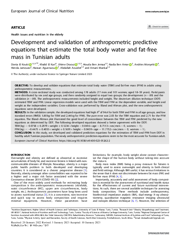 (PDF) Development and validation of anthropometric predictive equations ...