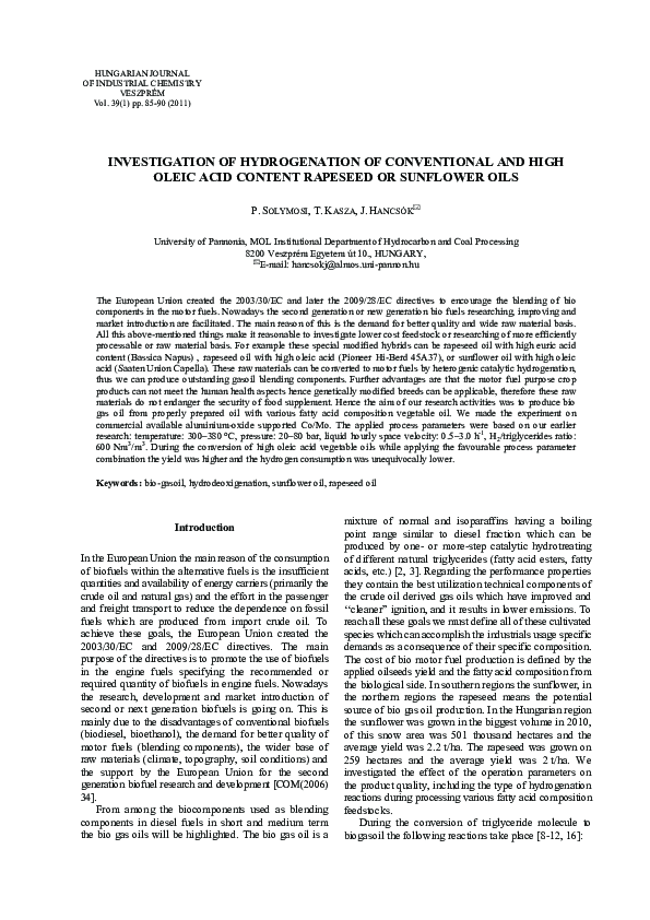 (PDF) Investigation of Hydrogenation of Conventional and High Oleic ...