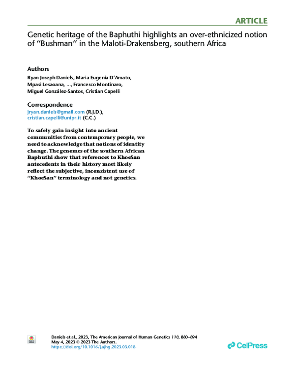(PDF) Genetic heritage of the Baphuthi highlights an over-ethnicized ...