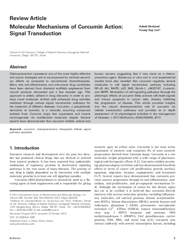 (PDF) Molecular mechanisms of curcumin action: Signal transduction