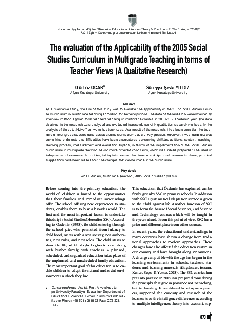 (PDF) The Evaluation of the Applicability of the 2005 Social Studies ...