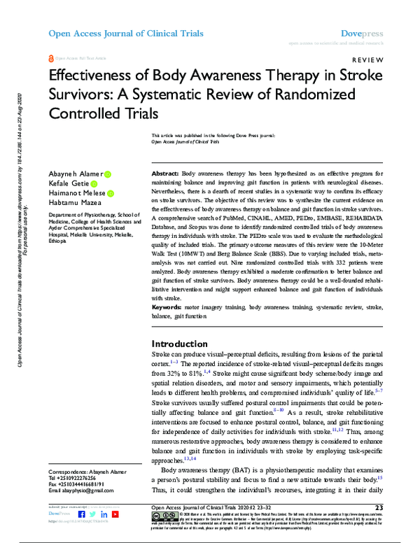 (PDF) Effectiveness of Body Awareness Therapy in Stroke Survivors: A ...