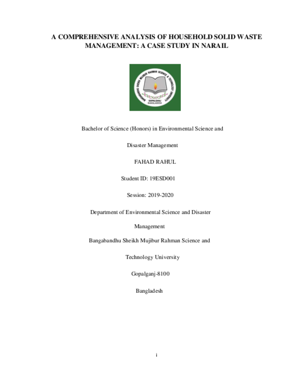 (PDF) A COMPREHENSIVE ANALYSIS OF HOUSEHOLD SOLID WASTE MANAGEMENT A ...