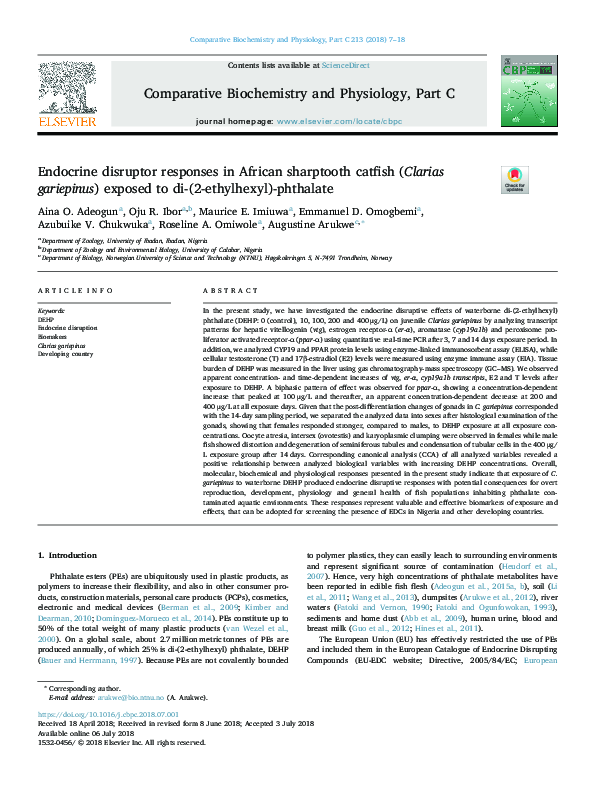 (PDF) Endocrine disruptor responses in African sharptooth catfish ...