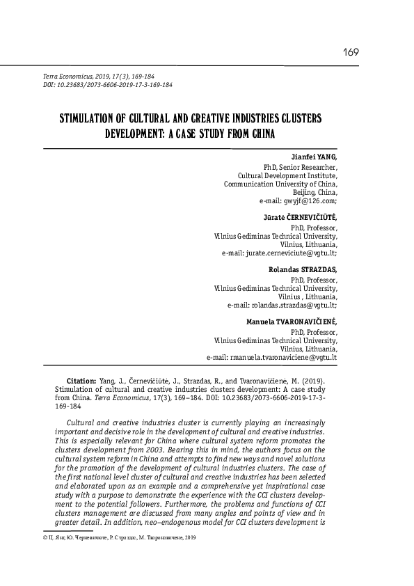 (PDF) Stimulation of Cultural and Creative Industries Clusters ...
