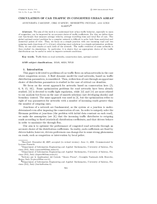 (PDF) Circulation of car traffic in congested urban areas