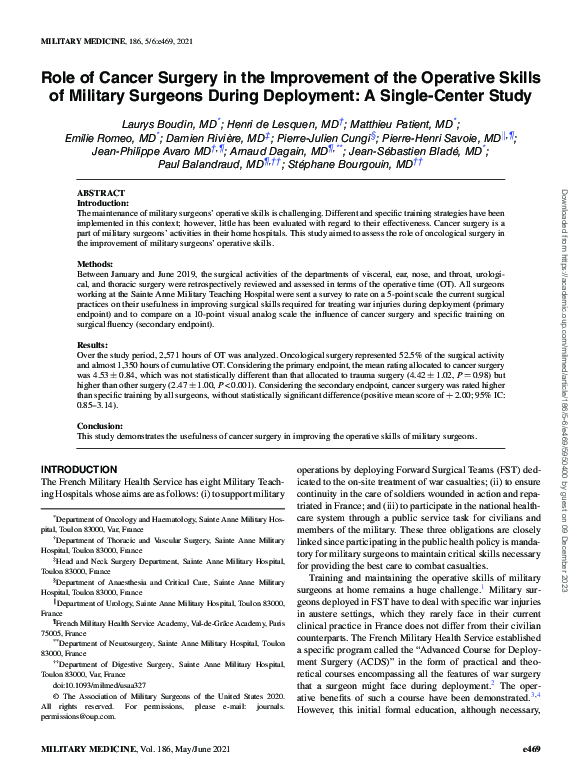 (PDF) Role of Cancer Surgery in the Improvement of the Operative Skills ...