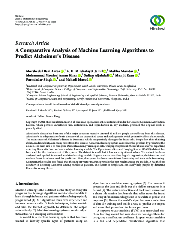 (PDF) A Comparative Analysis of Machine Learning Algorithms to Predict ...