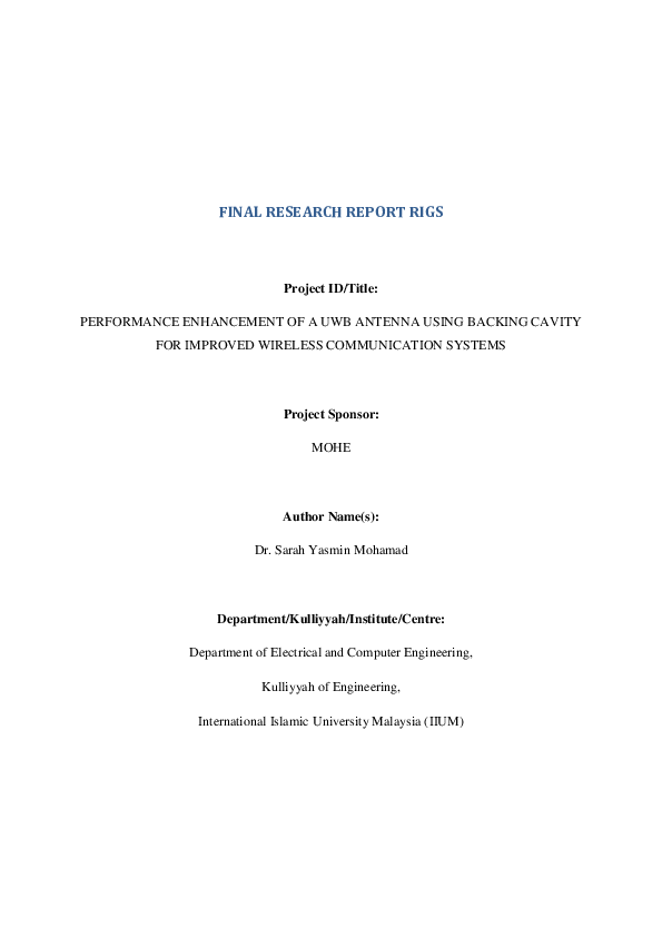 (PDF) Performance Enhancement of a UWB Antenna Using Backing Cavity for ...