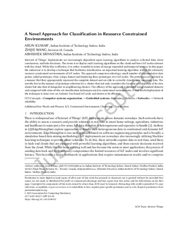 (PDF) A Novel Approach for Classification in Resource-Constrained ...