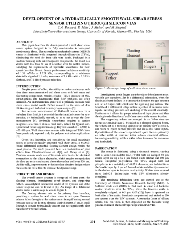 (PDF) Development of a Hydraulically Smooth Wall Shear Stress Sensor ...