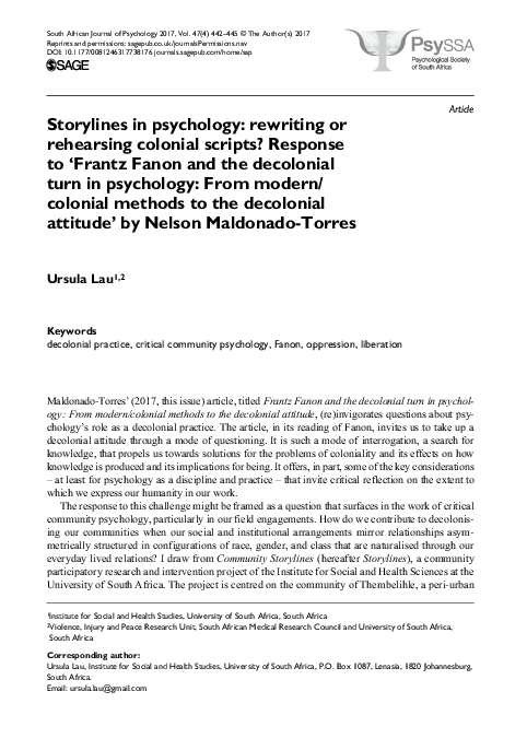 (PDF) Storylines in psychology: rewriting or rehearsing colonial ...