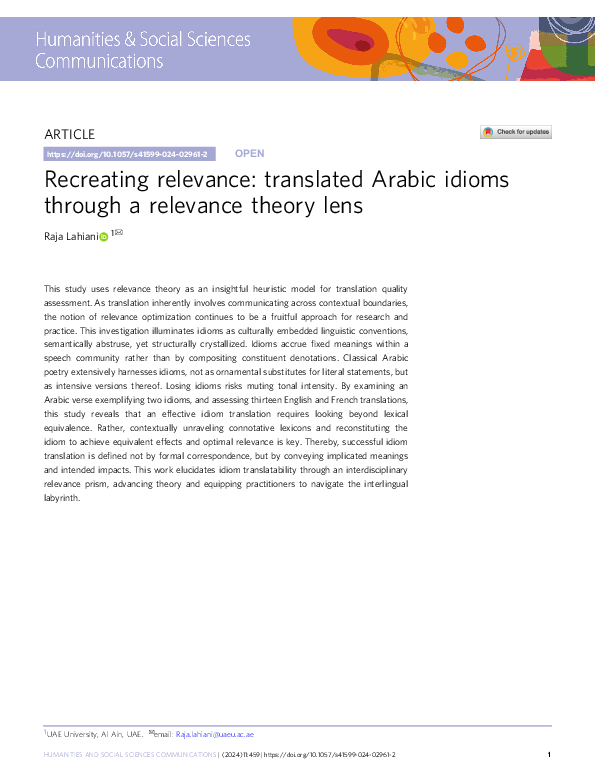 (PDF) Recreating relevance: translated Arabic idioms through a ...