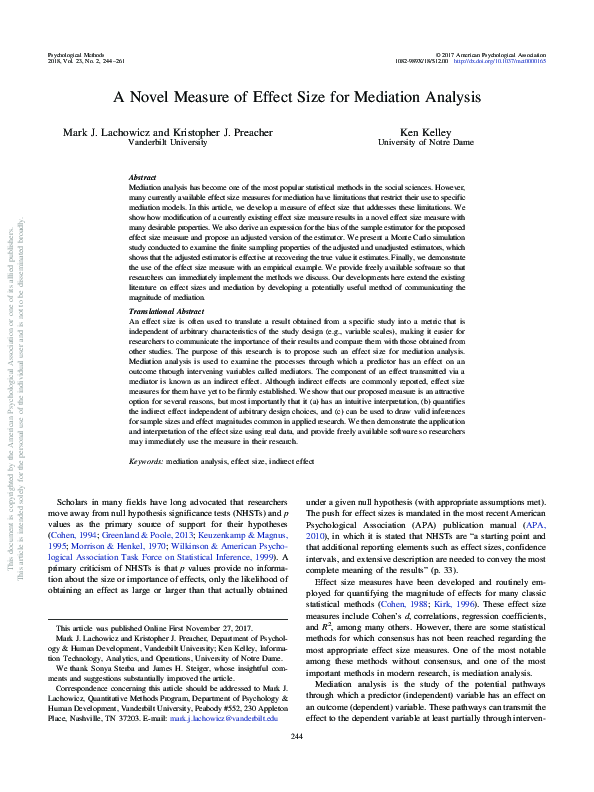 (PDF) A novel measure of effect size for mediation analysis