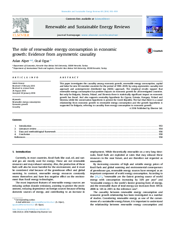 (PDF) The role of renewable energy consumption in economic growth ...
