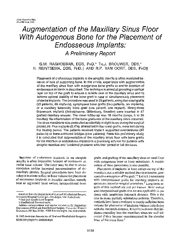 (PDF) Augmentation of the maxillary sinus floor with autogenous bone ...