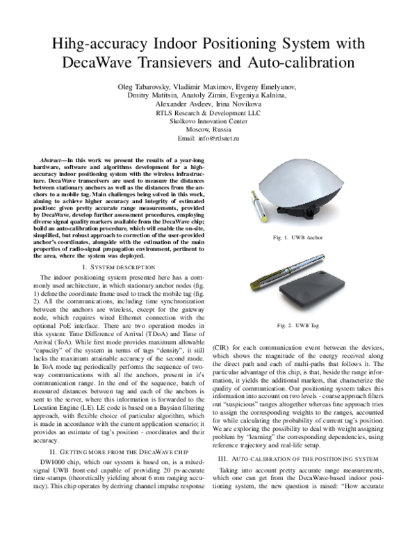 (PDF) Hihg-accuracy Indoor Positioning System with DecaWave Transievers ...
