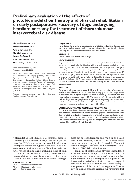 (PDF) Preliminary evaluation of the effects of photobiomodulation ...