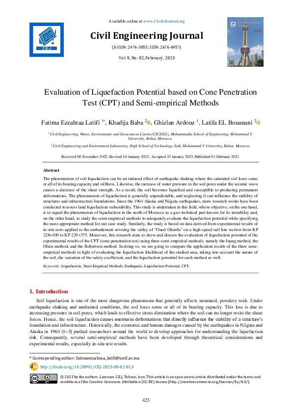 (PDF) Evaluation of Liquefaction Potential based on Cone Penetration ...