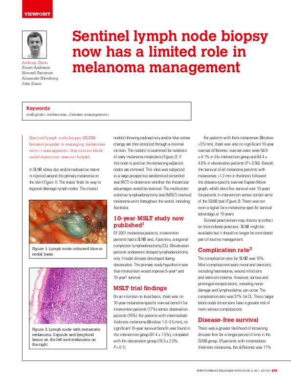 (PDF) Sentinel lymph node biopsy now has a limited role in melanoma ...