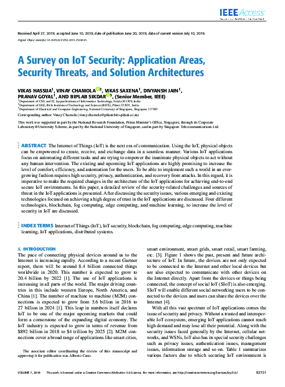 (PDF) A Survey on IoT Security: Application Areas, Security Threats ...