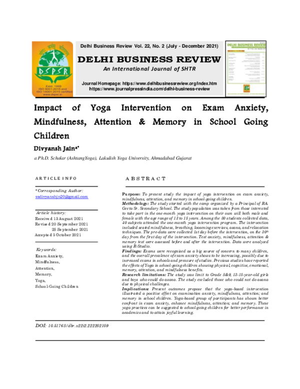 (PDF) Impact of Yoga Intervention on Exam Anxiety, Mindfulness ...
