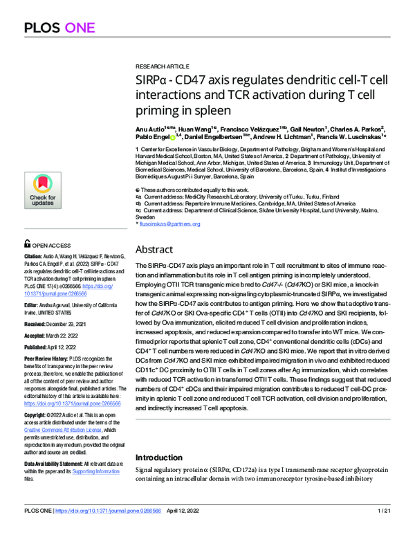 (PDF) SIRPα - CD47 axis regulates dendritic cell-T cell interactions ...